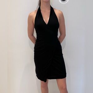 Club Monaco Black Y2K Halter Backless Wrap Dress size xs